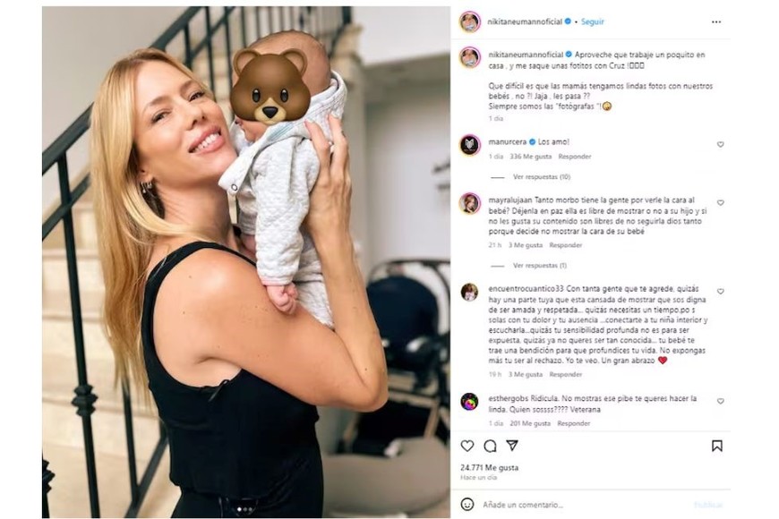 Neumann fue cuestionada por no mostrar la cara de su bebé