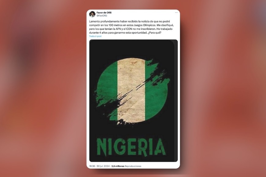 Ofili: "Me clasifiqué, pero la AFN y el NOC no me inscribieron..."