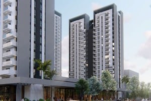 Las imponentes torres de 18, 24 y 30 pisos cuentan con cocheras, una galería comercial y un acceso pintoresco.