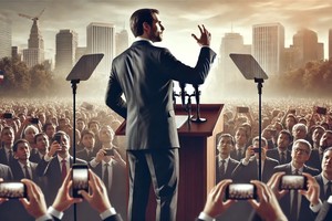 La banalización del lenguaje político, donde el discurso es vaciado de contenido por medio del uso de eslóganes, nos pone ante el riesgo latente de consignas que pueden ser fácilmente manipuladas y descontextualizadas. Foto: imagen generada con IA.