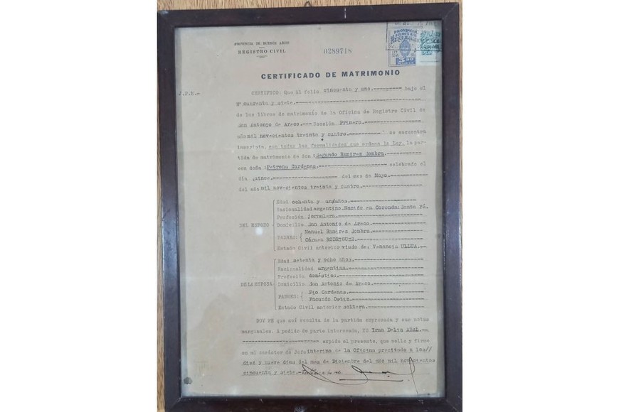 El acta que posee el museo de Coronda, que especifica que Ramírez nació en esa localidad.