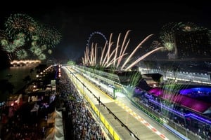 Un espectáculo. La recta principal del Marina Bay, nombre del circuito callejero de Singapur, donde se correrá este fin de semana la fecha 17 del calendario de la F1.  Archivo