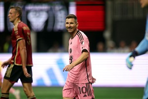 Sep 18, 2024; Atlanta, Georgia, USA; Inter Miami CF forward Lionel Messi (10) looks on in the second half against Atlanta United at Mercedes-Benz Stadium. Mandatory Credit: Brett Davis-Imagn Images