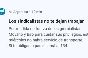 El mensaje publicado este martes en la app Mi Argentina.