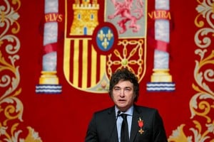 Argentina's President Javier Milei speaks as he attends an award ceremony to grant him the Juan de Mariana Institute award from the President of the Community of Madrid Isabel Diaz Ayuso for "an exemplary defence of the ideas of freedom", in Madrid, Spain, June 21, 2024. REUTERS/Violeta Santos Moura