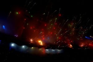 Soccer Football - Copa Sudamericana - Semi Final - Second Leg - Racing Club v Corinthians - Estadio Presidente Peron, Avellaneda, Argentina - October 31, 2024
General view fireworks outside the stadium before the match REUTERS/Agustin Marcarian