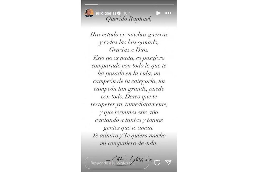 El mensaje de apoyo de Julio Iglesias.