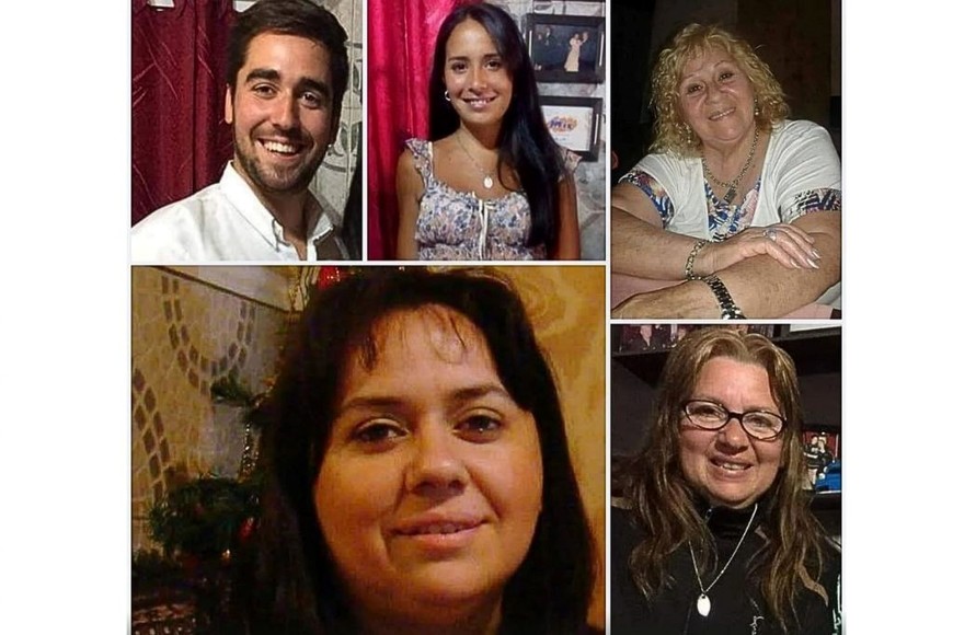 Las cinco personas asesinadas. Arriba se puede ver a Yoel, Aylen y Sonia; abajo están Mariela y Carmen.