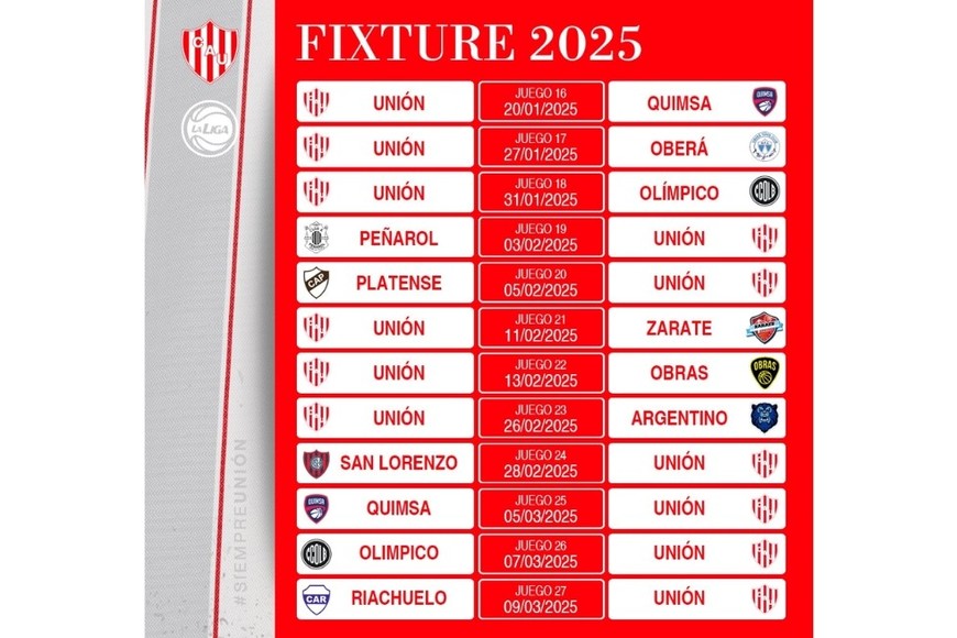 El fixture del Tate este 2025. Crédito: Prensa Unión