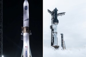 El New Glenn a la izquierda y el Starship a la derecha, las dos meganaves del momento.