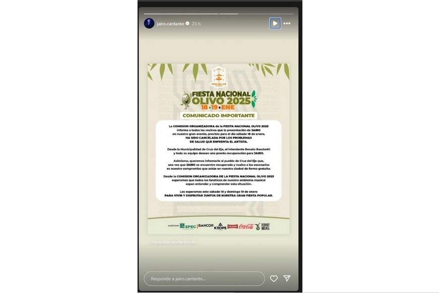 No podrá estar en la Fiesta Nacional del Olivo