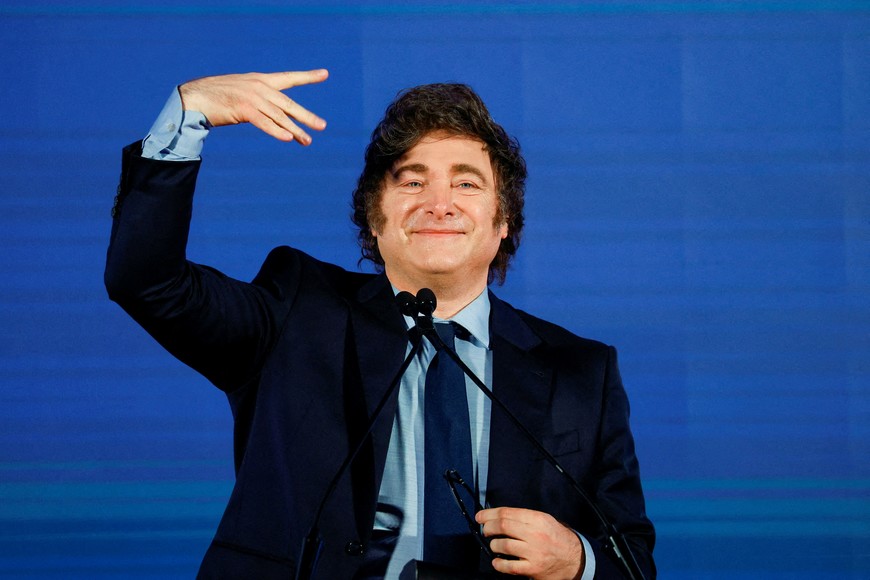 FILE PHOTO: Argentina's President Javier Milei gestures during the political festival Atreju, organised by Italian Prime Minister Giorgia Meloni's Brothers of Italy (Fratelli d'Italia) right-wing party, in Rome, Italy, December 14, 2024. REUTERS/Ciro De Luca/File Photo
