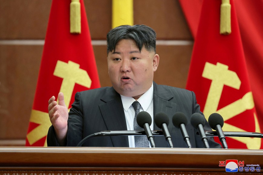 North Korean leader Kim Jong Un speaks during a meeting of the country's ruling party, in Pyongyang, North Korea, in this photo released on December 29, 2024 by North Korea's official Korean Central News Agency.

KCNA via REUTERS    ATTENTION EDITORS - THIS IMAGE WAS PROVIDED BY A THIRD PARTY. REUTERS IS UNABLE TO INDEPENDENTLY VERIFY THIS IMAGE. NO THIRD PARTY SALES. SOUTH KOREA OUT. NO COMMERCIAL OR EDITORIAL SALES IN SOUTH KOREA.