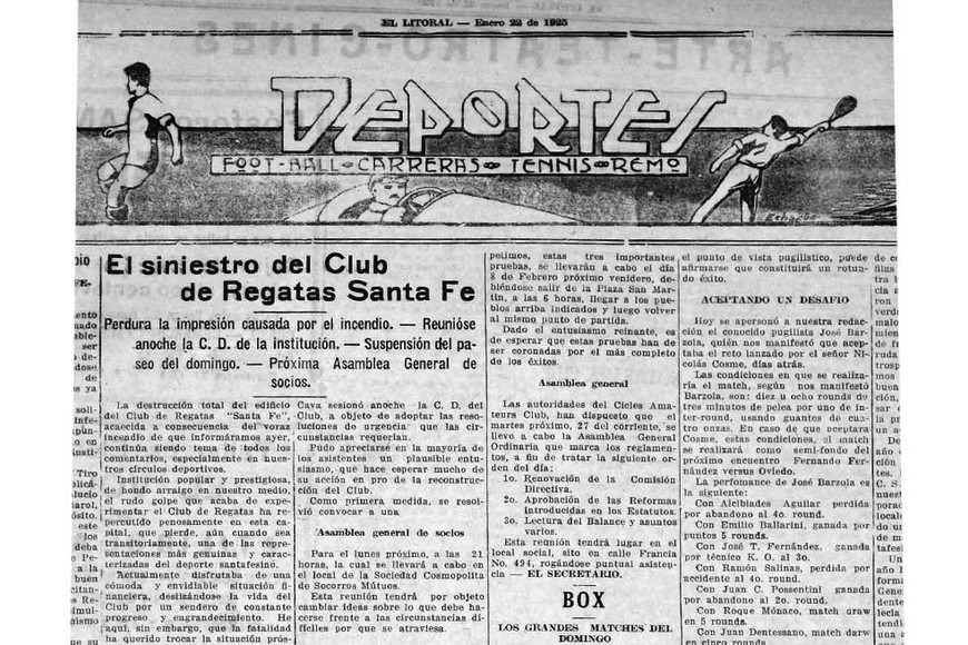 La antigua sección "Deportes" de El Litoral, con la noticia de la asamblea en Regatas.
