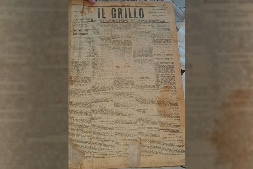 El periódico semanal italiano "Il Grillo" tuvo vigencia en los primeros años del siglo XX en Rafaela. Gentileza