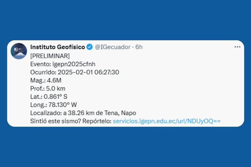 El informe del Instituto Geofísico de Ecuador.