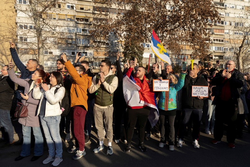 Demonstrators take part in a protest against what they say are government policies, corruption, and negligence that they blame for the deaths of the victims in the November 2024 Novi Sad railway station disaster, in Novi Sad, Serbia, February 1, 2025. REUTERS/Djordje Kojadinovic