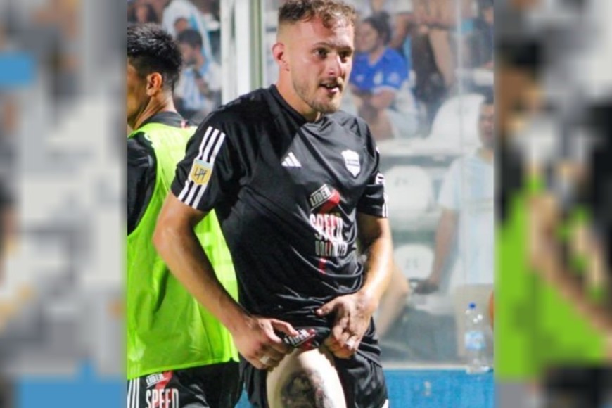 Nicolas Sansotre festeja su gol, que abrió el partido. Agencia Noticias Argentinas/Prensa Riestra.