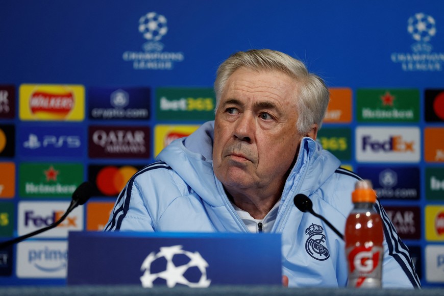 Soccer Football - Champions League - Real Madrid Press Conference  - Etihad Stadium, Manchester, Britain - February 10, 2025
Real Madrid coach Carlo Ancelotti during the press conference Action Images via Reuters/Jason Cairnduff