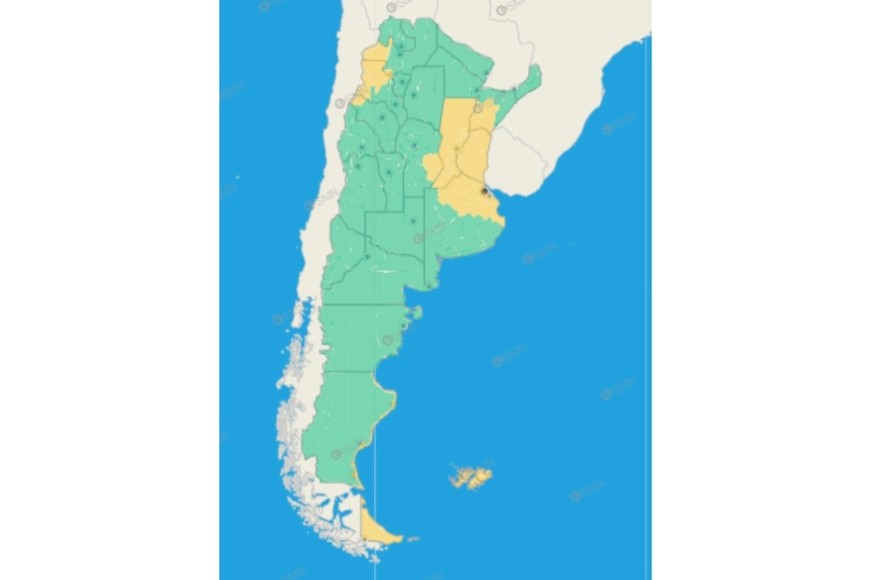 El gráfico de alertas por lluvias del SMN.