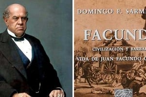 Domingo Faustino Sarmiento (1811-1888) y una de las portadas dedicadas a la que para muchos ha sido su mayor obra,  "Facundo: Civilización y Barbarie", dedicada al caudillo riojano Juan Facundo Quiroga (1788-1835).