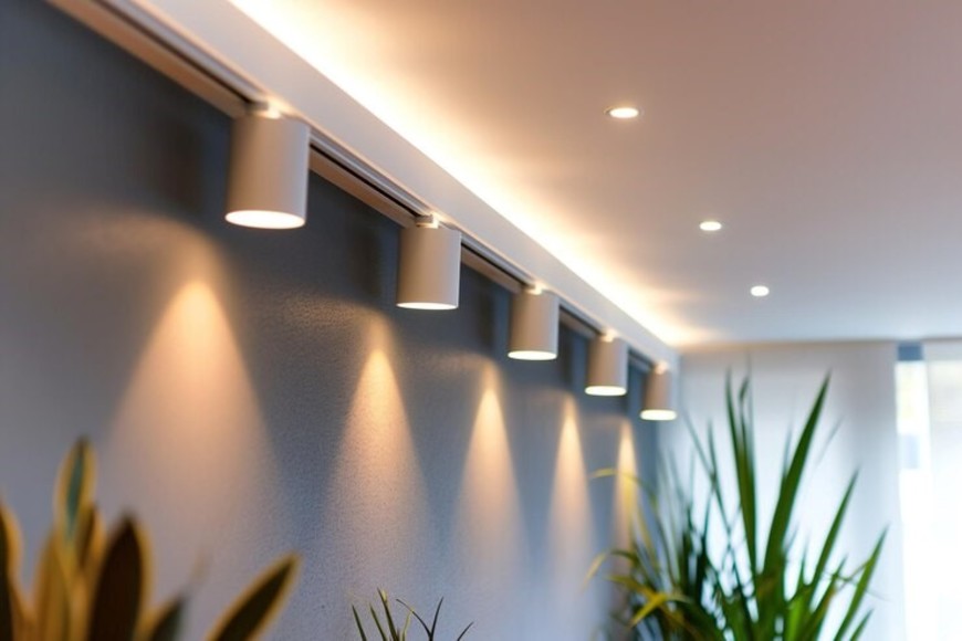 La iluminación estratégica aporta amplitud y calidez a los pasillos.