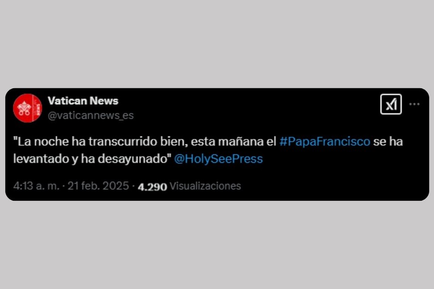 El mensaje del Vaticano en su cuenta de X.