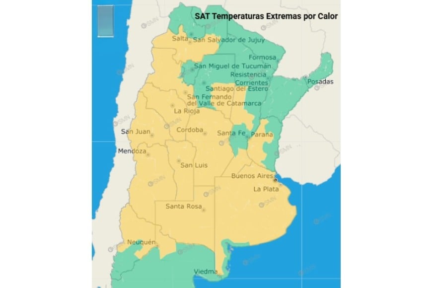 Gráfico de alertas por calor. Crédito: SMN