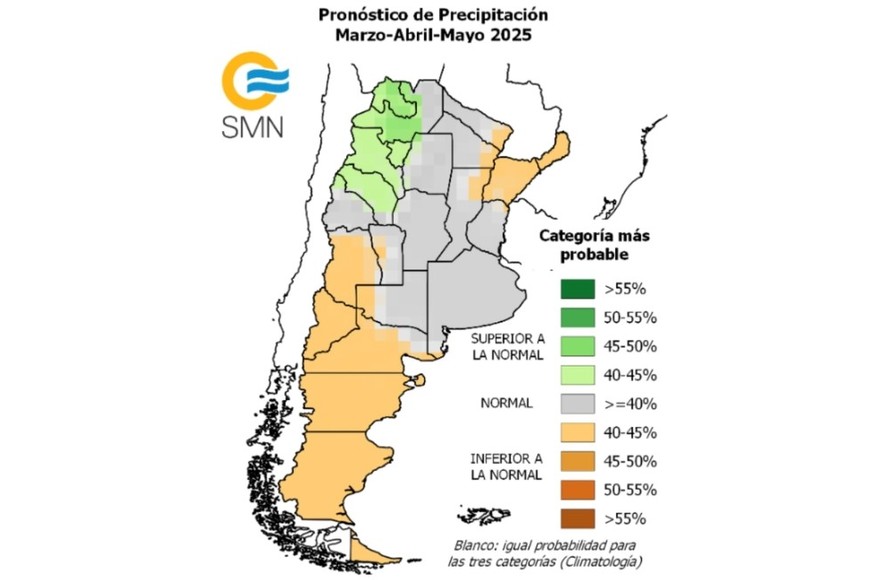 Previsión de lluvias para los próximos meses. Crédito: SMN