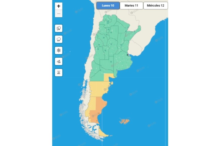 El gráfico de alertas por lluvias fuertes. Crédito: SMN
