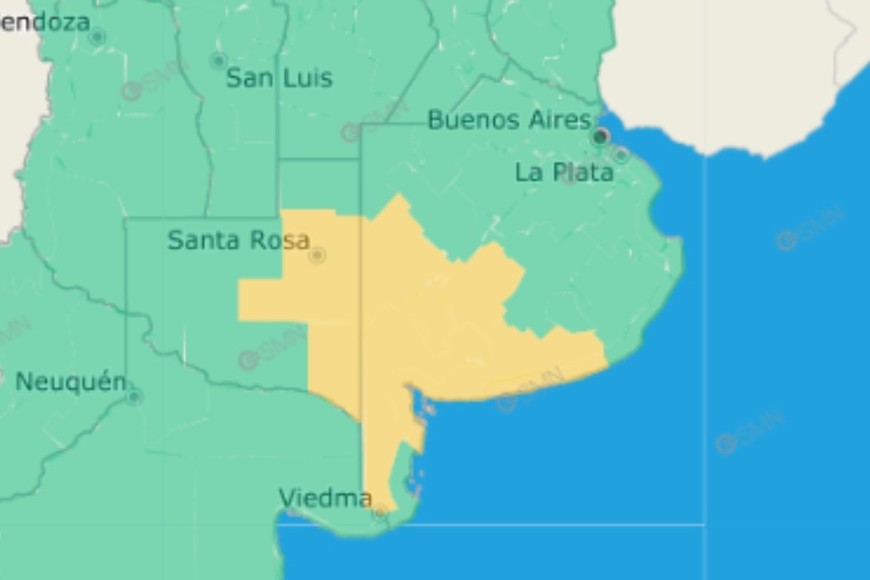 El gráfico de alertas por lluvias. Crédito: SMN