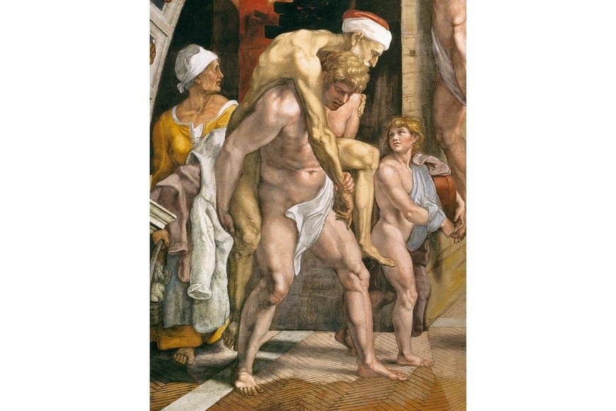 “Eneas, Anquises y Ascanio” (detalle) “Stanza dell'Incendio di Borgo”, fresco de Rafael Sanzio. Crédito: Gentileza