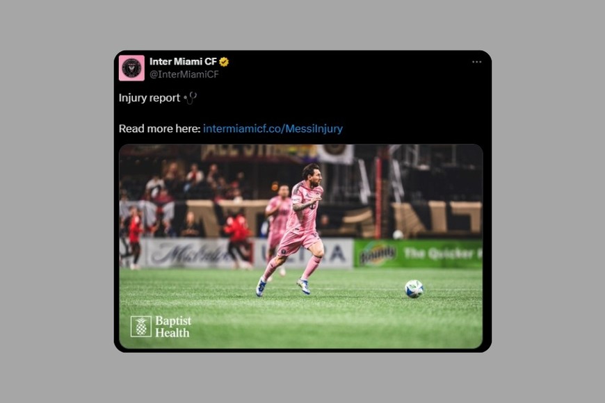 La publicación de Inter Miami sobre la lesión de Lionel Messi.