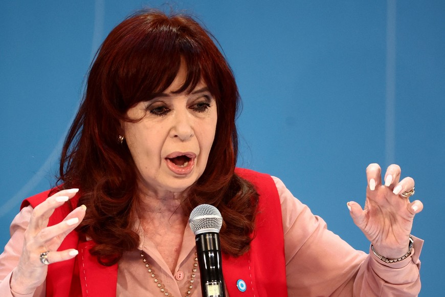 Argentina's Former President Cristina Fernandez de Kirchner speaks during a rally after assuming the presidency of the Peronist opposition Justicialist Party, in Buenos Aires, Argentina, December 11, 2024. REUTERS/Tomas Cuesta