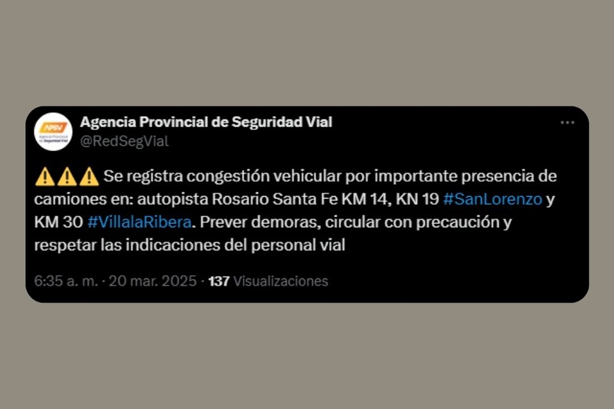 La publicación de la APSV en X.