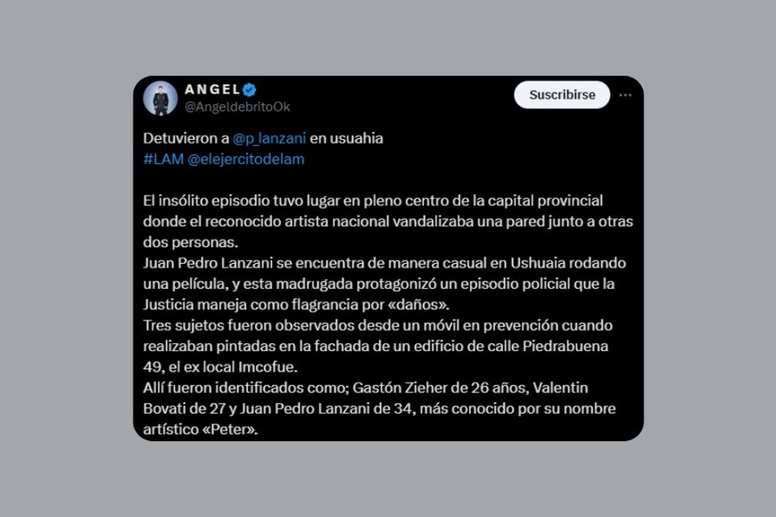 La publicación de De Brito en X.