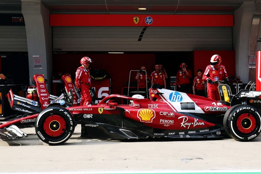 Formula One F1 - Chinese Grand Prix - Shanghai International Circuit, Shanghai, China - March 23, 2025
Ferrari's Charles Leclerc in the a pit lane during the race Pool via REUTERS/Alex Plavevski