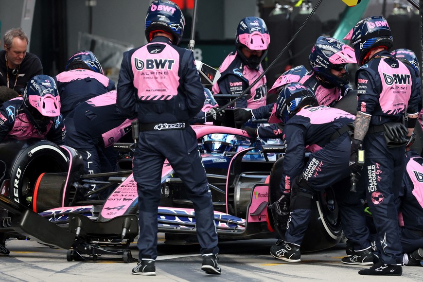 Formula One F1 - Chinese Grand Prix - Shanghai International Circuit, Shanghai, China - March 23, 2025
Alpine's Pierre Gasly makes a pit stop during the race Pool via REUTERS/Alex Plavevski