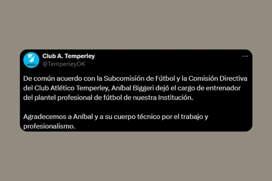 El comunicado de Temperley en X.