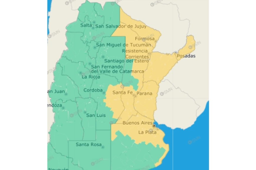 El gráfico de alertas por tormentas. Crédito: SMN
