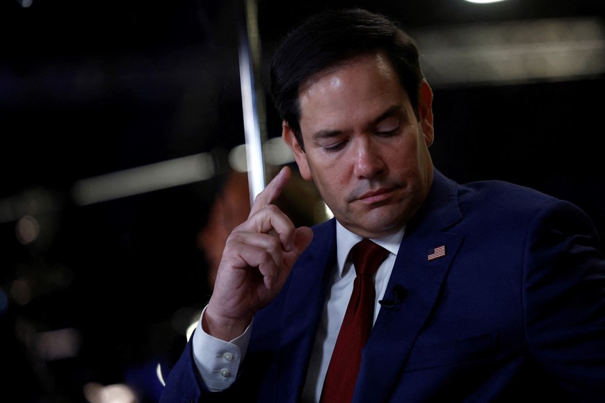 FILE PHOTO: U.S Senator Marco Rubio (R-FL) reacts in the spin room, ahead of the debate between Republican presidential nominee and former U.S. President Donald Trump and Democratic presidential nominee and U.S. Vice President Kamala Harris, in Philadelphia, Pennsylvania, U.S., September 10, 2024. REUTERS/Evelyn Hockstein/File Photo