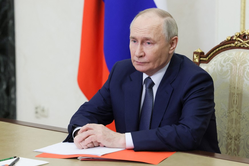 Russian President Vladimir Putin chairs a meeting with members of the Security Council via a video link in Moscow, Russia, March 21, 2025. Sputnik/Mikhail Metzel/Pool via REUTERS ATTENTION EDITORS - THIS IMAGE WAS PROVIDED BY A THIRD PARTY.