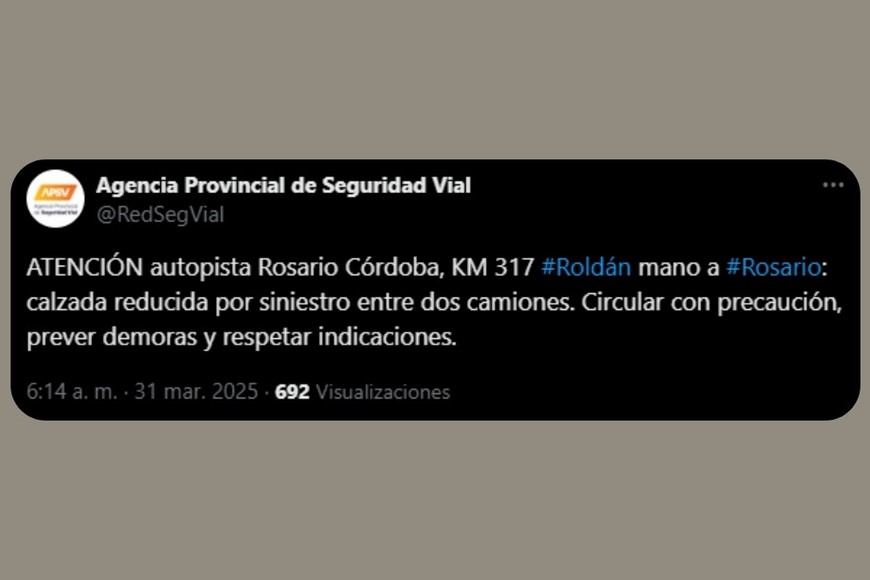 El comunicado de la APSV este lunes en X.