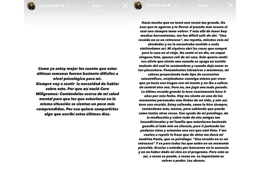 Posteo en Instagram de Santiago Talledo. Crédito: @santitalledo