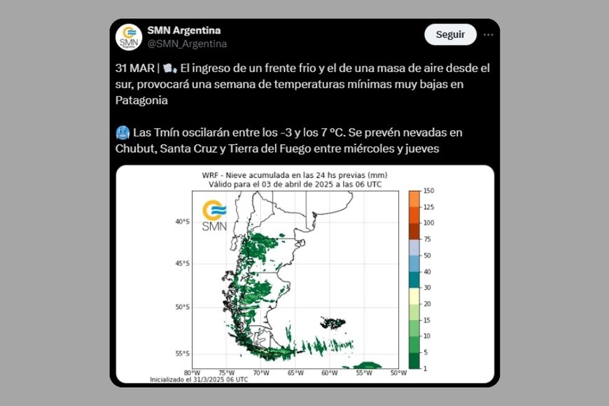 El aviso del frente frío por parte del SMN.