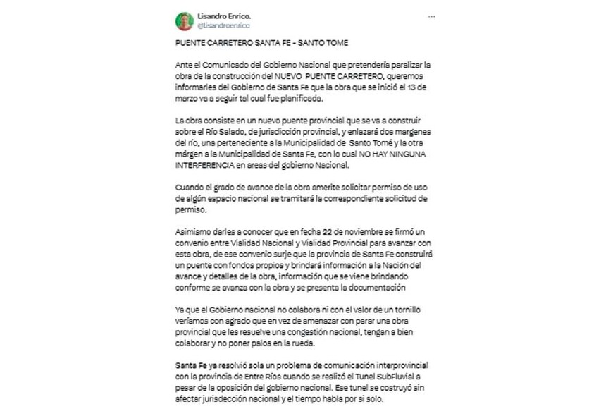 El posteo de Enrico.