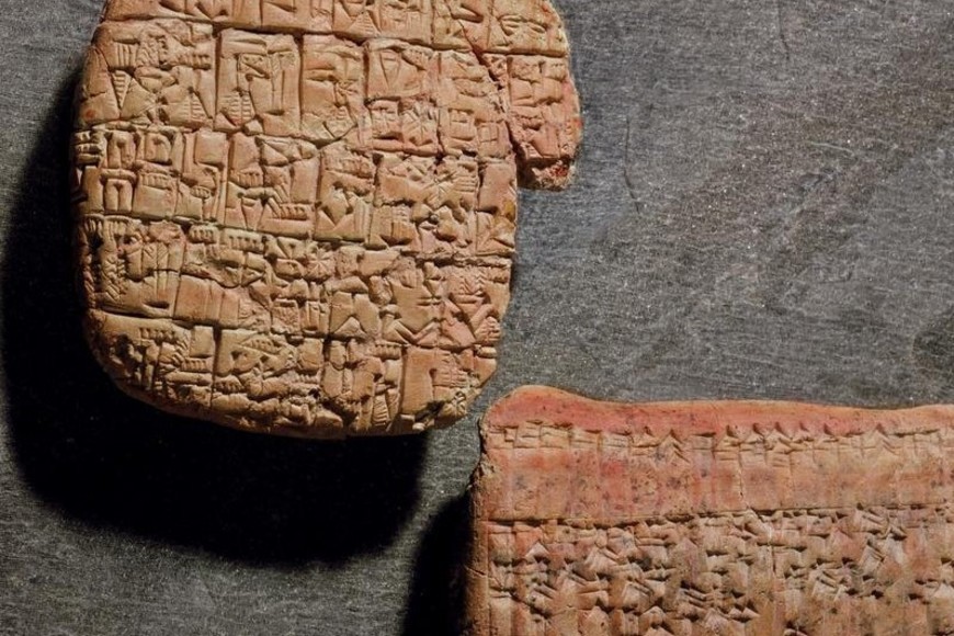 Un documento administrativo sumerio con escritura cuneiforme en arcilla.
