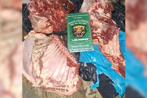 Gran cantidad de carne, de distintos cortes, fue secuestrada por Los Pumas, de Coronda. Crédito: Silvia García - Prensa Los Pumas.
