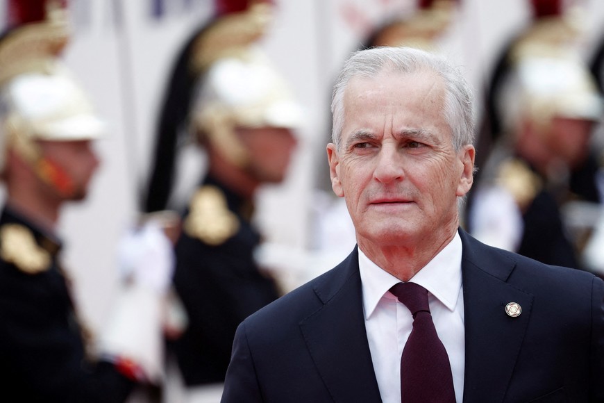 Norway's Prime Minister Jonas Gahr Store attends the international ceremony marking the 80th anniversary of the 1944 D-Day landings and the liberation of western Europe from Nazi Germany occupation, at Omaha Beach in Saint-Laurent-sur-Mer, Normandy region, France, June 6, 2024. REUTERS/Benoit Tessier
