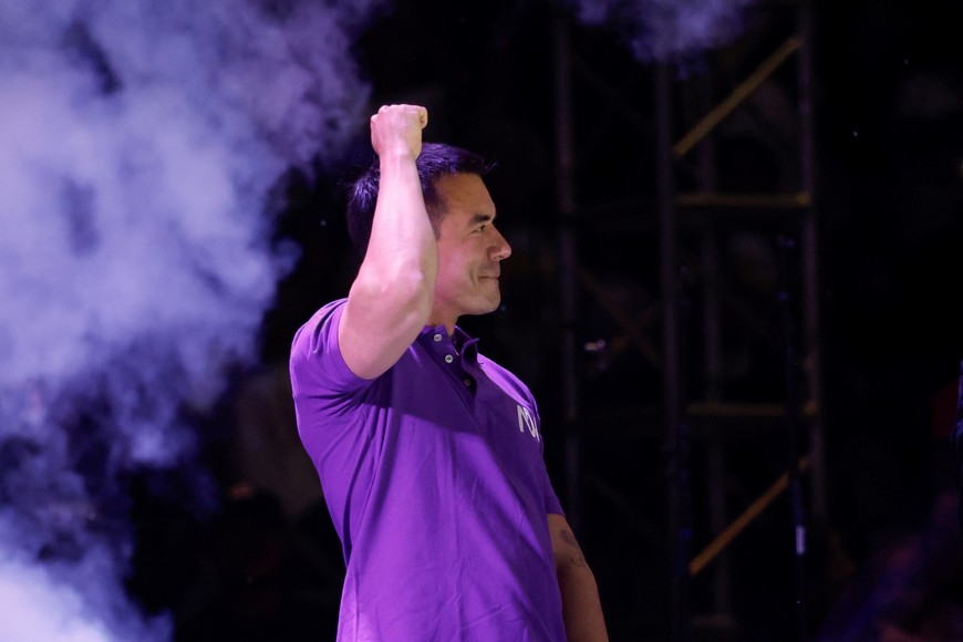 Ecuador's President and presidential candidate for reelection, Daniel Noboa, gestures during his closing campaign event for the upcoming Sunday presidential election, in Quito, Ecuador April 9, 2025. REUTERS/Daniel Becerril